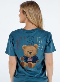Women's Short Sleeve tee: USA Teddy Bear