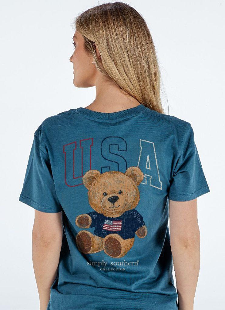 Women's Short Sleeve tee: USA Teddy Bear